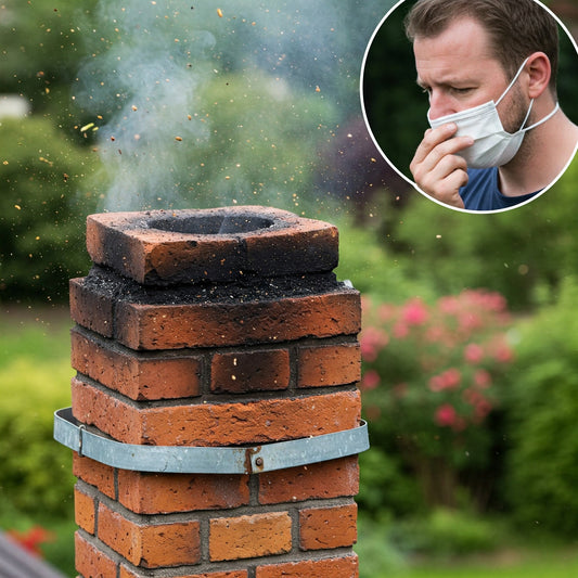 A graphic depicting the potential for chimney smoke to contain allergens like dust, pollen, and mold, which can cause respiratory issues.