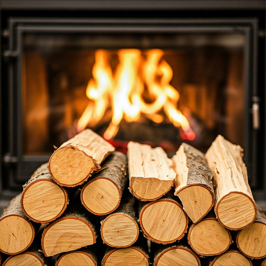 A pile of seasoned firewood ready for a fireplace.